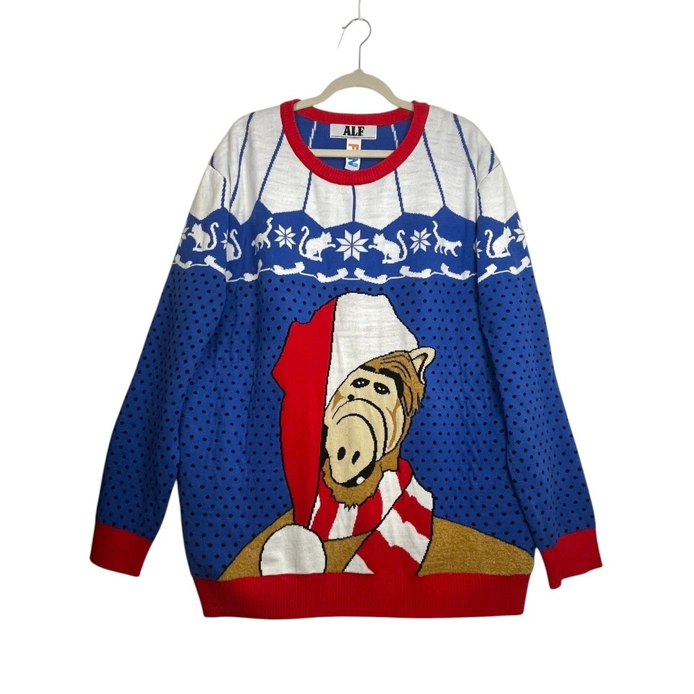 ALF FUN Size 2XL Oversized Christmas Sweater Santa 80s TV Ugly Holiday Cats